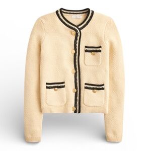 J. Crew Contrast Trim Cardigan Size Large Tan Black Lady Blazer Sweater Blazer